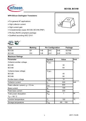 BCV29 Datasheet PDF Infineon Technologies