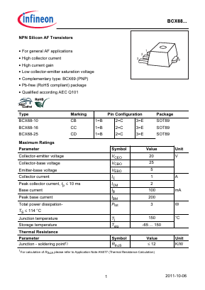 BCX68-25 Datasheet PDF Infineon Technologies