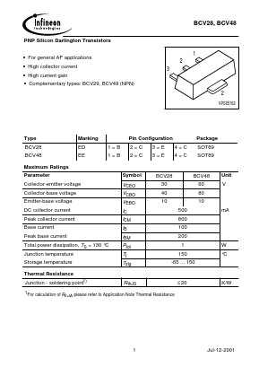 BCV28 Datasheet PDF Infineon Technologies