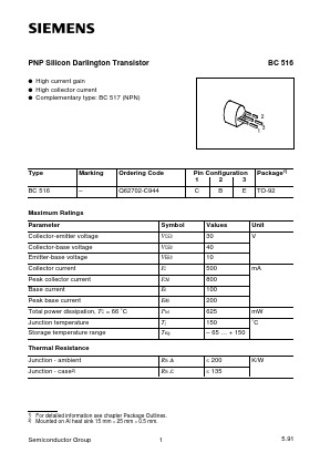 BC516 Datasheet PDF Infineon Technologies