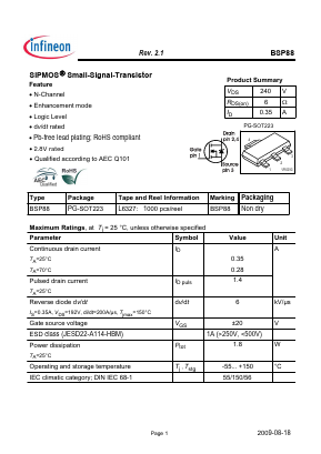 BSP88 Datasheet PDF Infineon Technologies