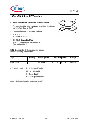 BFY183H Datasheet PDF Infineon Technologies