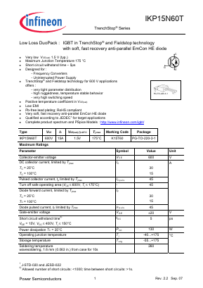 IKP15N60T Datasheet PDF Infineon Technologies