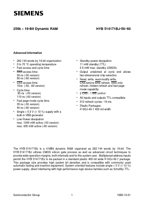 HYB514171BJ-60 Datasheet PDF Infineon Technologies