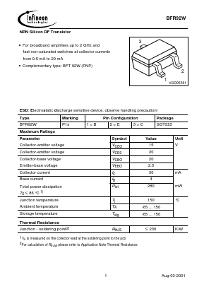 BFR92W Datasheet PDF Infineon Technologies