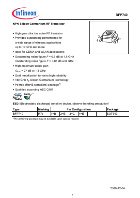 BFP740 Datasheet PDF Infineon Technologies