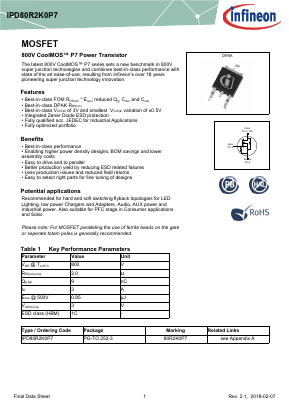 IPD80R2K0P7 Datasheet PDF Infineon Technologies