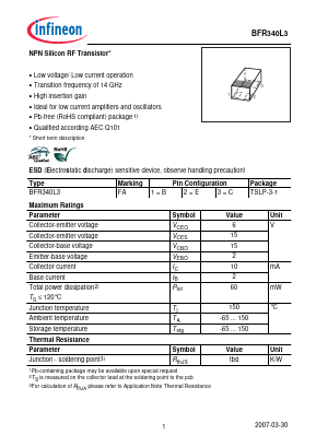 BFR340L3 Datasheet PDF Infineon Technologies