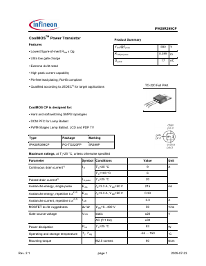 IPA50R399CP Datasheet PDF Infineon Technologies