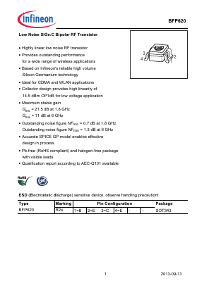 BFP620 Datasheet PDF Infineon Technologies
