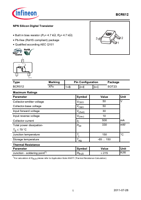 BCR512 Datasheet PDF Infineon Technologies