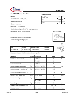 IPA60R165CP Datasheet PDF Infineon Technologies