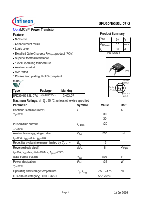 SPD30N03S2L-07 Datasheet PDF Infineon Technologies