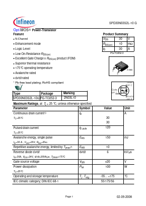 SPD30N03S2L-10 Datasheet PDF Infineon Technologies