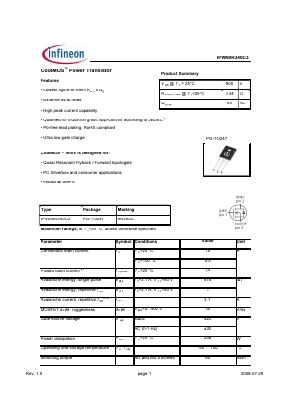 IPW90R340C3 Datasheet PDF Infineon Technologies