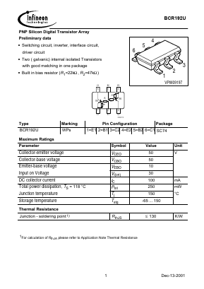 BCR192U_01 Datasheet PDF Infineon Technologies