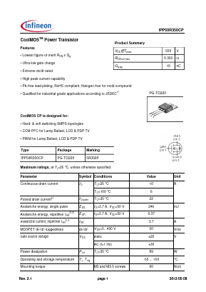 IPP50R350CP Datasheet PDF Infineon Technologies