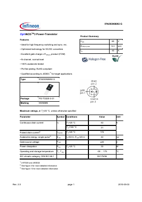 IPA093N06N3 Datasheet PDF Infineon Technologies