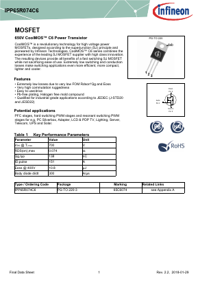 IPP65R074C6 Datasheet PDF Infineon Technologies