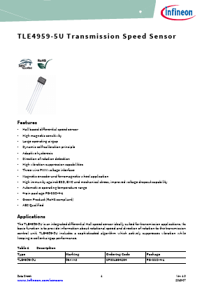 TLE4959-5U Datasheet PDF Infineon Technologies