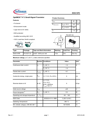 BSS314PEL6327 Datasheet PDF Infineon Technologies