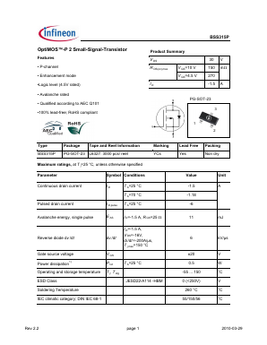 BSS315PL6327 Datasheet PDF Infineon Technologies