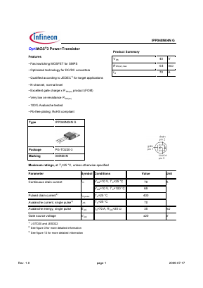 IPP048N04NG Datasheet PDF Infineon Technologies
