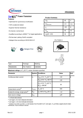 IPB026N06N Datasheet PDF Infineon Technologies