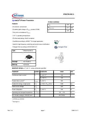 027N10N Datasheet PDF Infineon Technologies