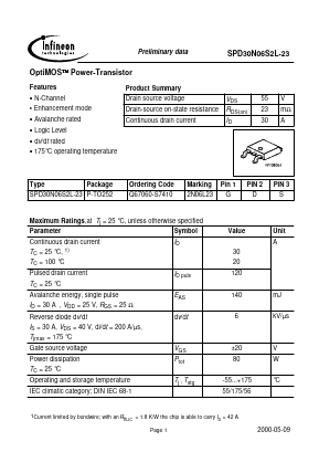 SPD30N06S2L-23 Datasheet PDF Infineon Technologies