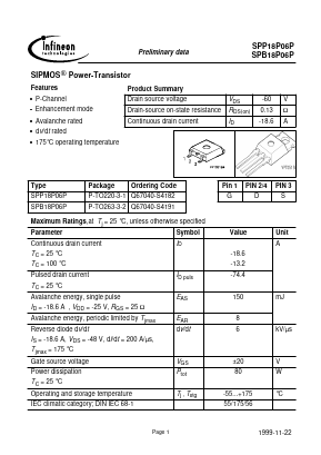 SPB18P06P Datasheet PDF Infineon Technologies