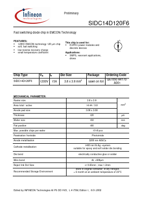 SIDC14D120F6 Datasheet PDF Infineon Technologies