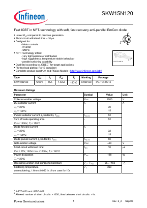 SKW15N120 Datasheet PDF Infineon Technologies