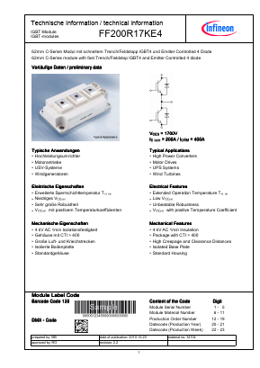 FF200R17KE4 Datasheet PDF Infineon Technologies