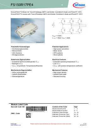 FS150R17PE4 Datasheet PDF Infineon Technologies