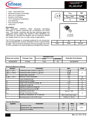 IRL3803PBF Datasheet PDF Infineon Technologies