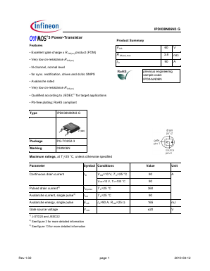 IPD038N06N3G Datasheet PDF Infineon Technologies