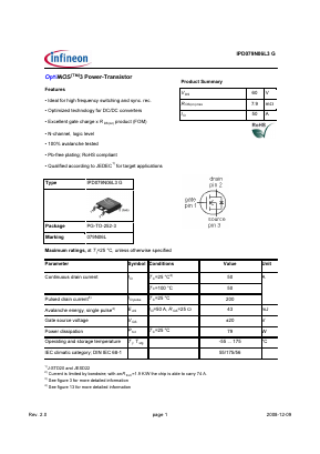 IPD079N06L3G Datasheet PDF Infineon Technologies