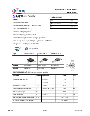IPP04CN10NG Datasheet PDF Infineon Technologies