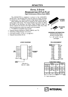 IN74ACT574DW Datasheet PDF Integral Corp.