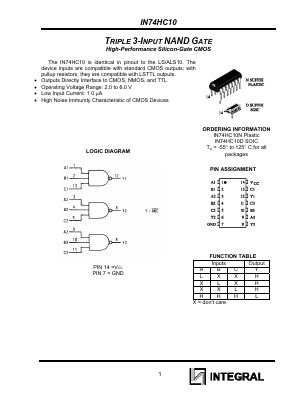 IN74HC10D Datasheet PDF Integral Corp.