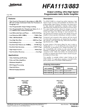 HFA1113/883 Datasheet PDF Intersil