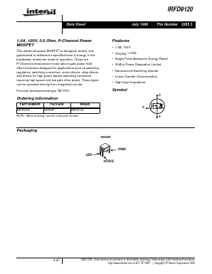 IRFD9120 Datasheet PDF Intersil