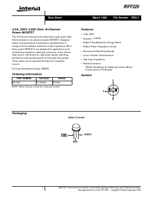 IRFF220 Datasheet PDF Intersil