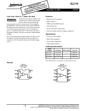 EL2110 Datasheet PDF Intersil