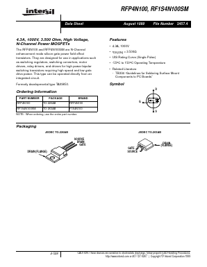 RFP4N100 Datasheet PDF Intersil