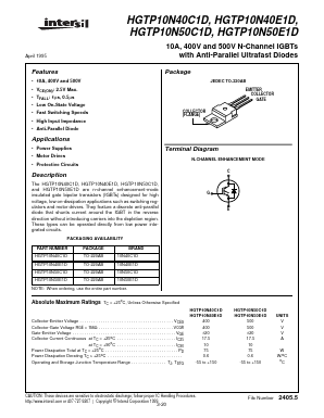HGTP10N50E1D Datasheet PDF Intersil
