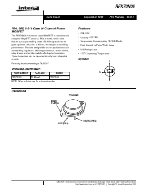 RFK70N06 Datasheet PDF Intersil