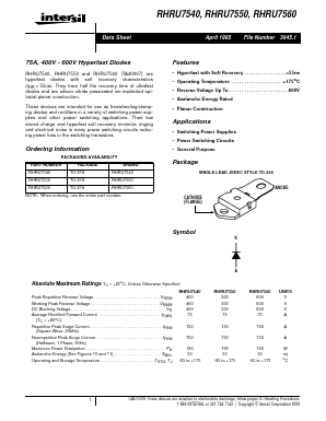 RHRU7540 Datasheet PDF Intersil