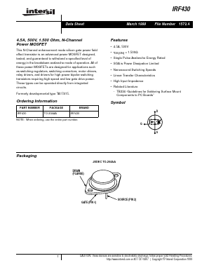 IRF431 Datasheet PDF Intersil